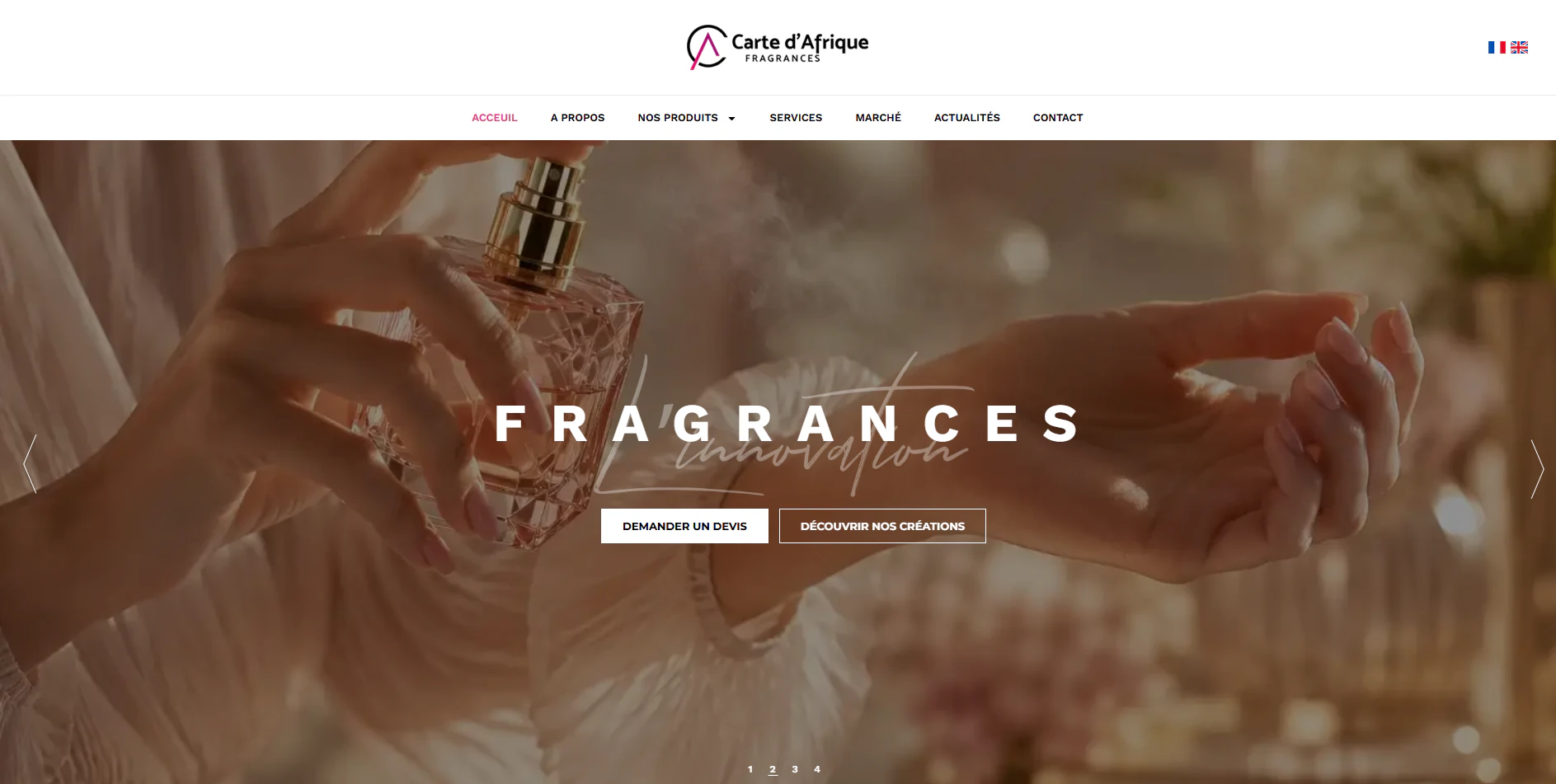 Page d’accueil du site de Carte d’Afrique Fragrances