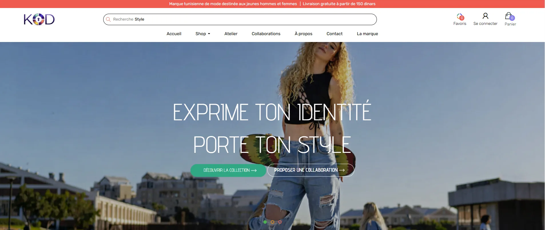 Page d’accueil du site de la marque KOD