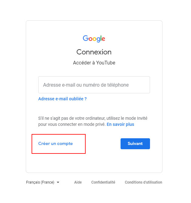 création compte YouTube